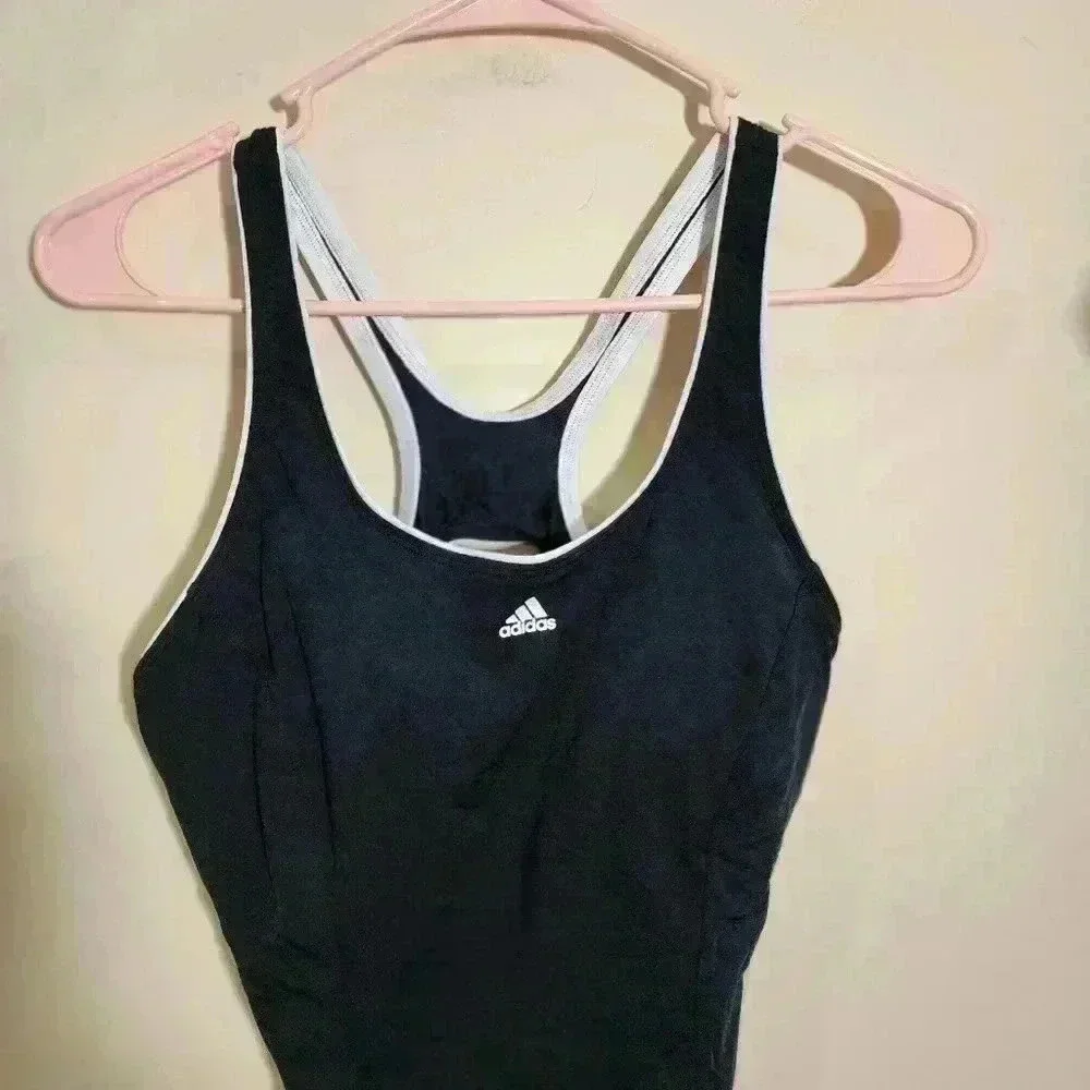 Black and white trim Adidas one piece bathing suit size 14 - Picture 3 of 8
